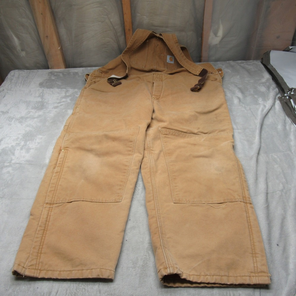 Carhartt R02 Bibs Mens 50x28 Brown Quilt Lined Duck Bib Overalls Work VTG‎ USA